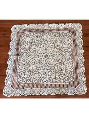 Cream Lace Tablecloth 35" Floral Pattern Scalloped Edges Elegant Vintage